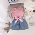 thumbnail image 6 of kaprioy Toddler Girl Clothes Toddler Baby Girl Summer Outfit 9 12 18 24 Months 2T 3T 4T Round Neck Lace Sleeve Tank Top and Skirt 2 Pcs Clothes Set, 6 of 6