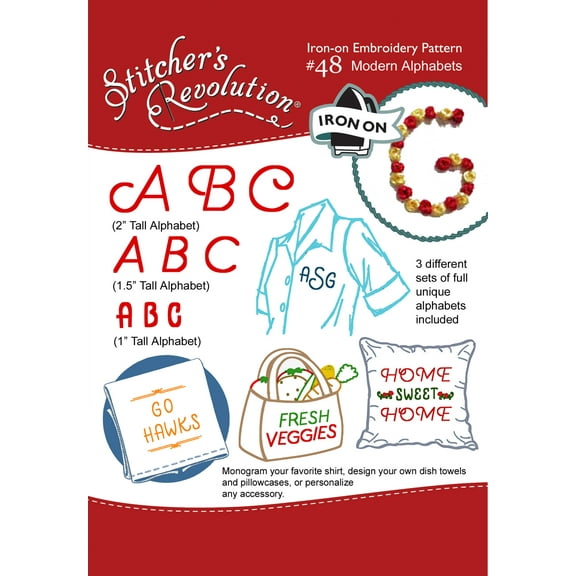 Stitcher's Revolution Brand Modern Alphabets Iron-on Transfers for Embroidery