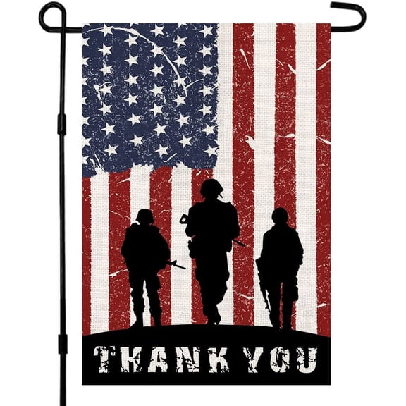 Patriotic American Soldier Thank You Garden Flag 12x18 Inch Double Sided 4th of July Independence Day Memorial Day Yard Outdoor Decor USA Flag