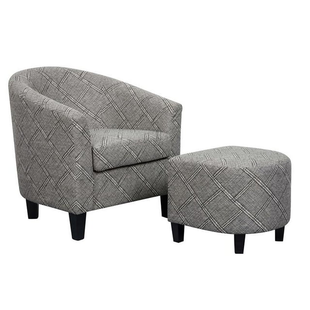 Accent Chair & Ottoman in Gray & White Fabric