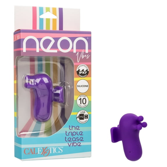 CalExotics Neon Vibes The Triple Tease Rechargeable Silicone Finger Vibrator, Purple