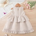 thumbnail image 5 of CAICJ98 Toddler Girl Cotton Linen Dress Sleeveless Ruffle Summer Dress Kids Gingham Plaid Dresses Casual Clothes (4-5 Years,Khaki), 5 of 9