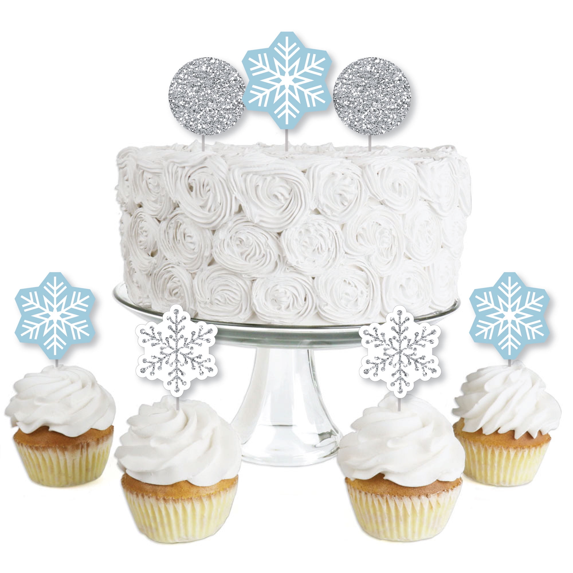 12 Blue Gray Frozen Snow Flakes Cupcake Rings Xmas Winter Birthday Party Favor 