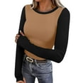 thumbnail image 5 of Zedker Long Sleeve Thermal Shirt for Women Fleece Slim Fit Tops Crewneck Basic T-Shirts with Thumb Holes Fall Fashion 2025 Khaki M, 5 of 8