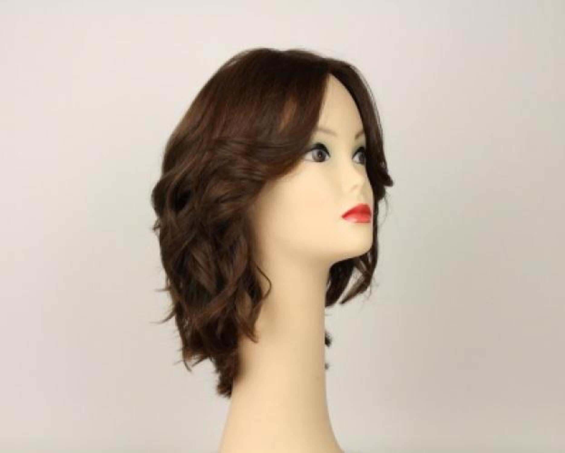 European Human Hair Freeda Wig Shlomit Medium Brown With Highlights Skin Top Size M