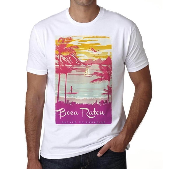 T-Shirt Graphique pour Hommes Boca Raton Escape To Paradise Eco-Friendly Édition Limitée Tee-Shirt à Manches Courtes Vintage Anniversaire Cadeau Nouveauté