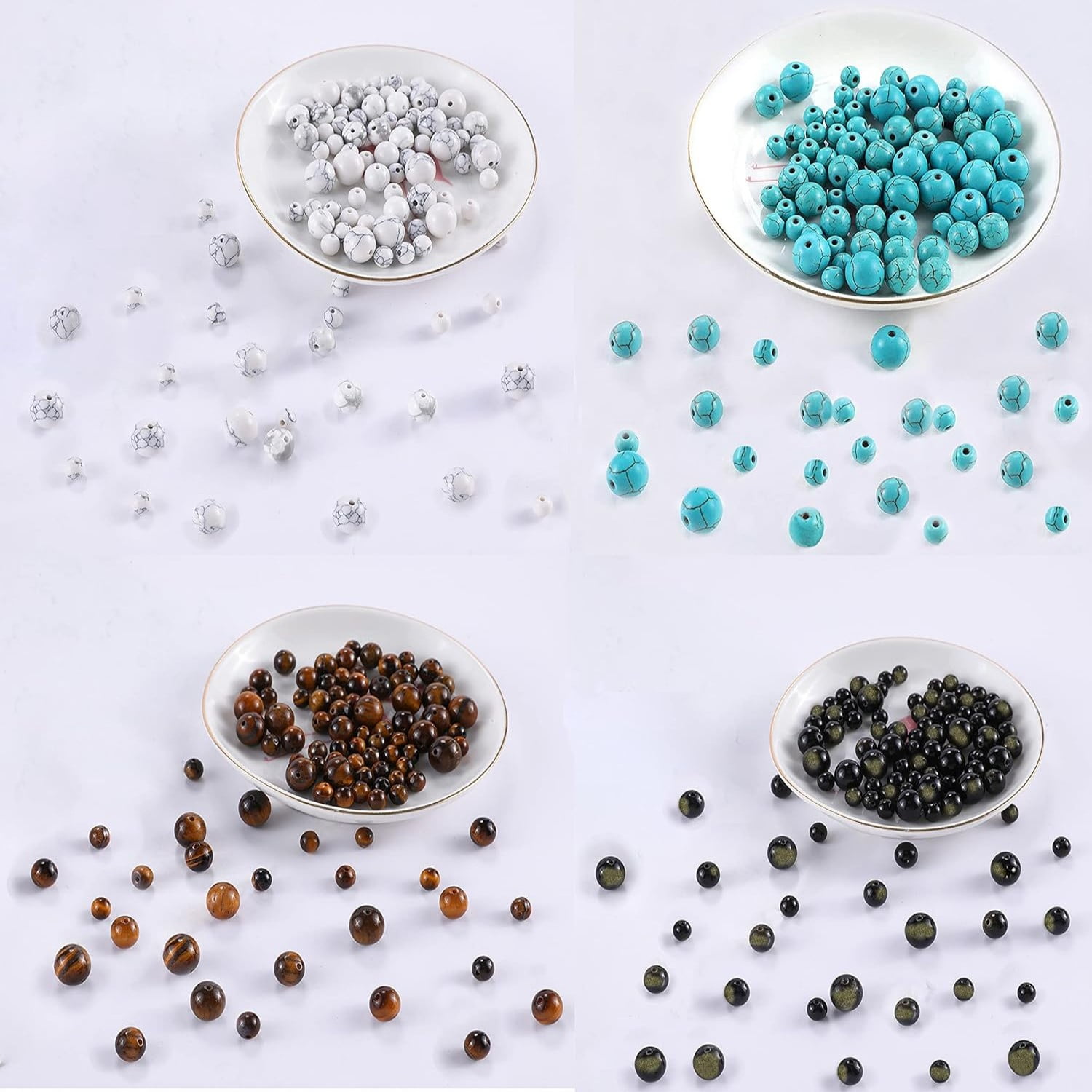 480Pcs 3 Sizes 5 Colors 15-Grid Natural Stone Beads - Universal DIY Jewelry & Gift Making Supplies