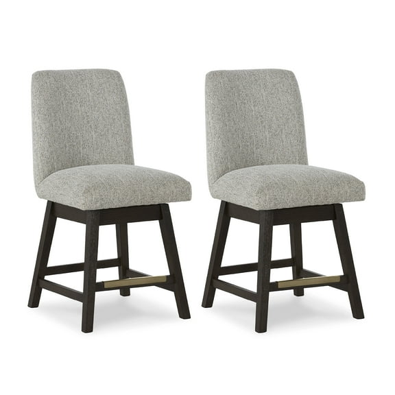 Signature Design by Ashley Burkhaus Upholstered Counter Height Barstool Set of 2 with Metal Footrest and Solid Wood Frame