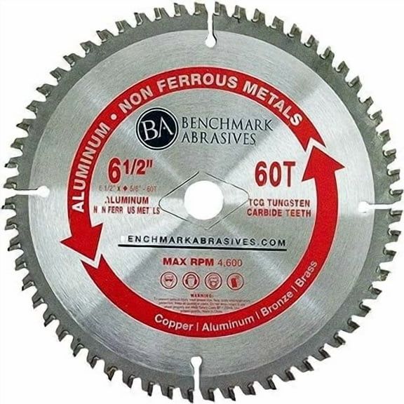 Benchmark Abrasives 6-1/2" TCT Saw Blade with 5/8" Arbor, Circular Saw Blades for Cutting Plastic Aluminum Non-Ferrous Metals Fiberglass, Smooth Cutting ‎(6-1/2" - 60 Teeth)