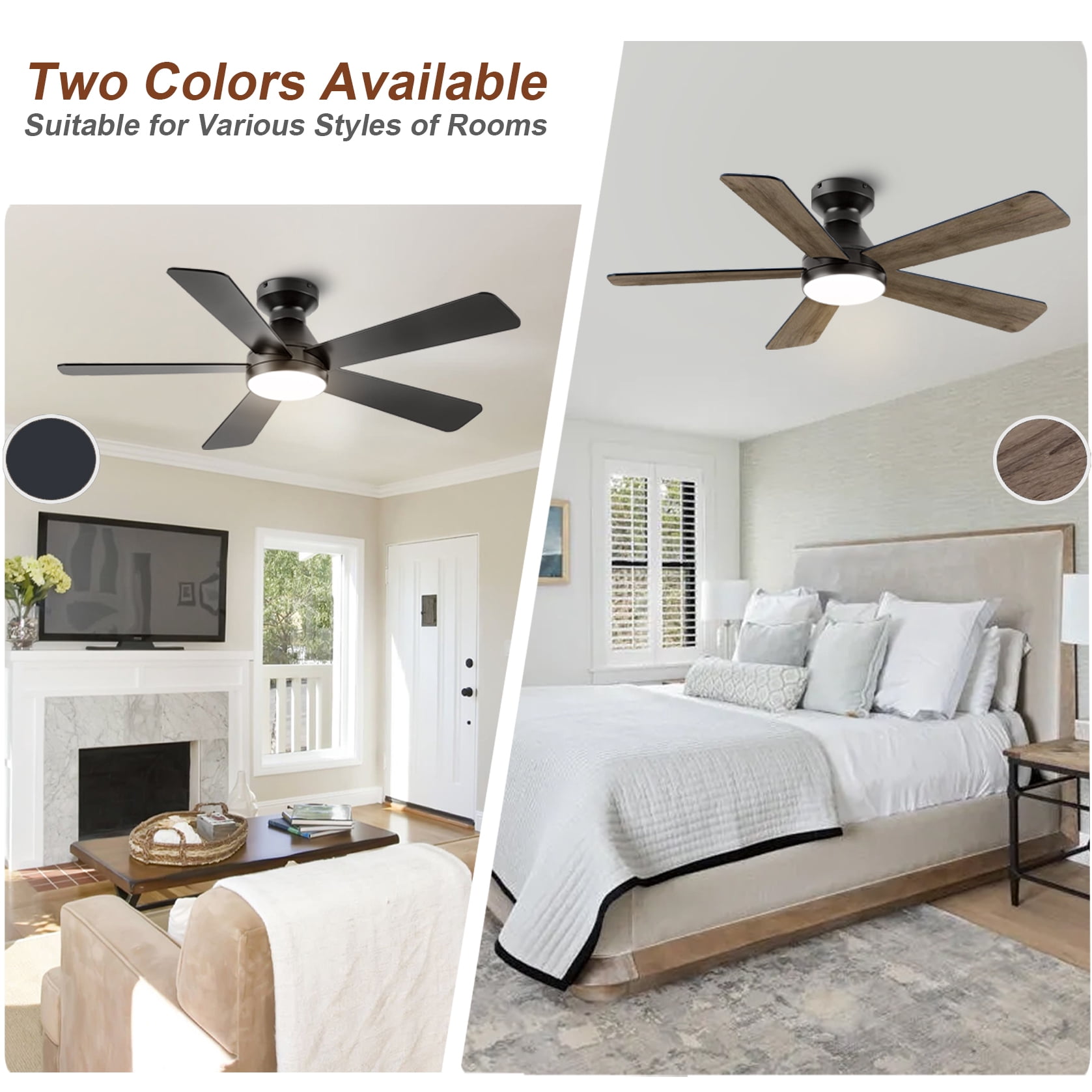 Mintazer 52 in Low Profile Ceiling Fan with Dimmable LED Light & Remote Control, Modern Ceiling Fan with Noiseless for Bedroom Living Room, Black