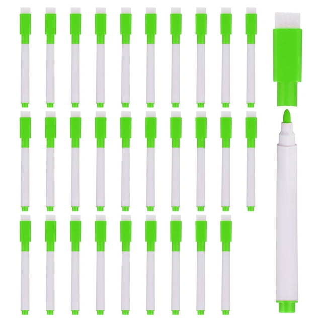 Dry Erase Marker Pens, 100 Pack Green Ink Fine Point Low Odor Whiteboard with Eraser Cap, White Pen Rod