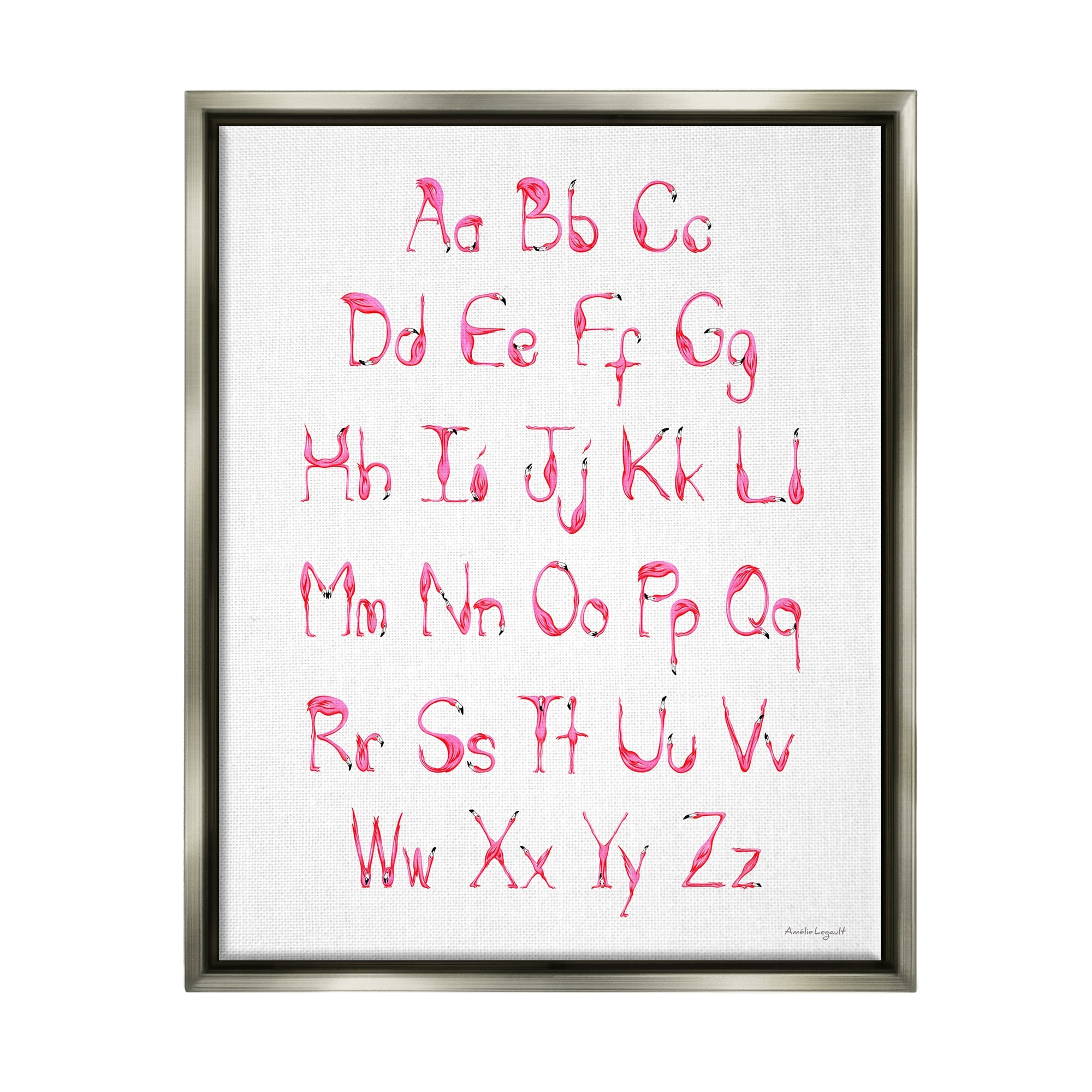 Stupell Industries Flamingo Shaped Letters Alphabet Pink Typography Design Graphic Art Luster Gray Floating Framed Canvas Print Wall Art, Design by Amelie Legault
