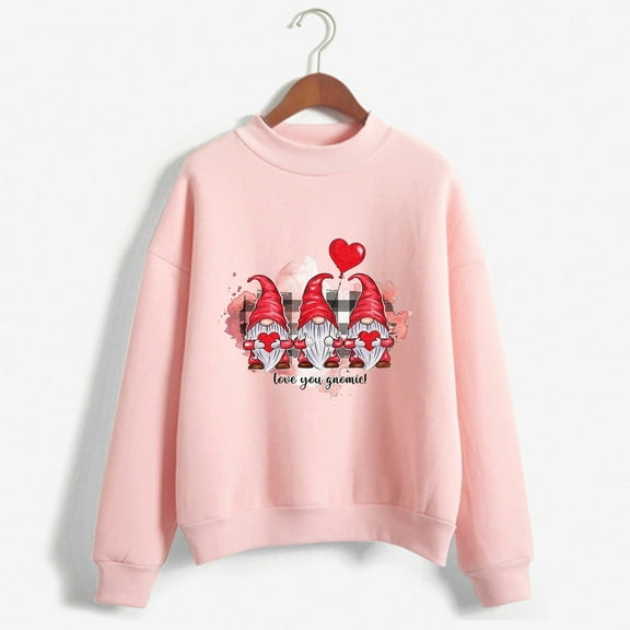 FASHOFT Womens Valentines Day Sweatshirt Casual Heart Graphics Shirt Long Sleeve Pullover Loose Crewneck Cute Love Printed Tops Pink L