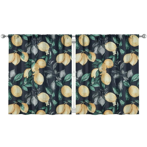 Fresh Lemon Floral Kitchen Curtains Set of 2 - Cute Print, Semi-Sheer Farmhouse Window Treatment Panels