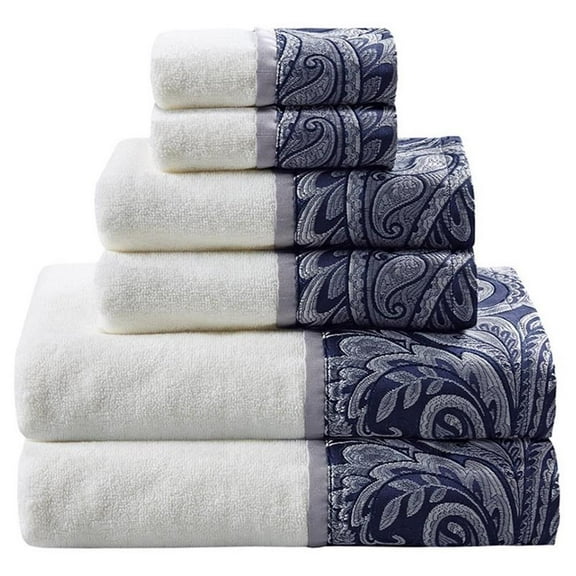 Pemberly Row Modern 6-Piece Cotton Jacquard Towel Set in Navy