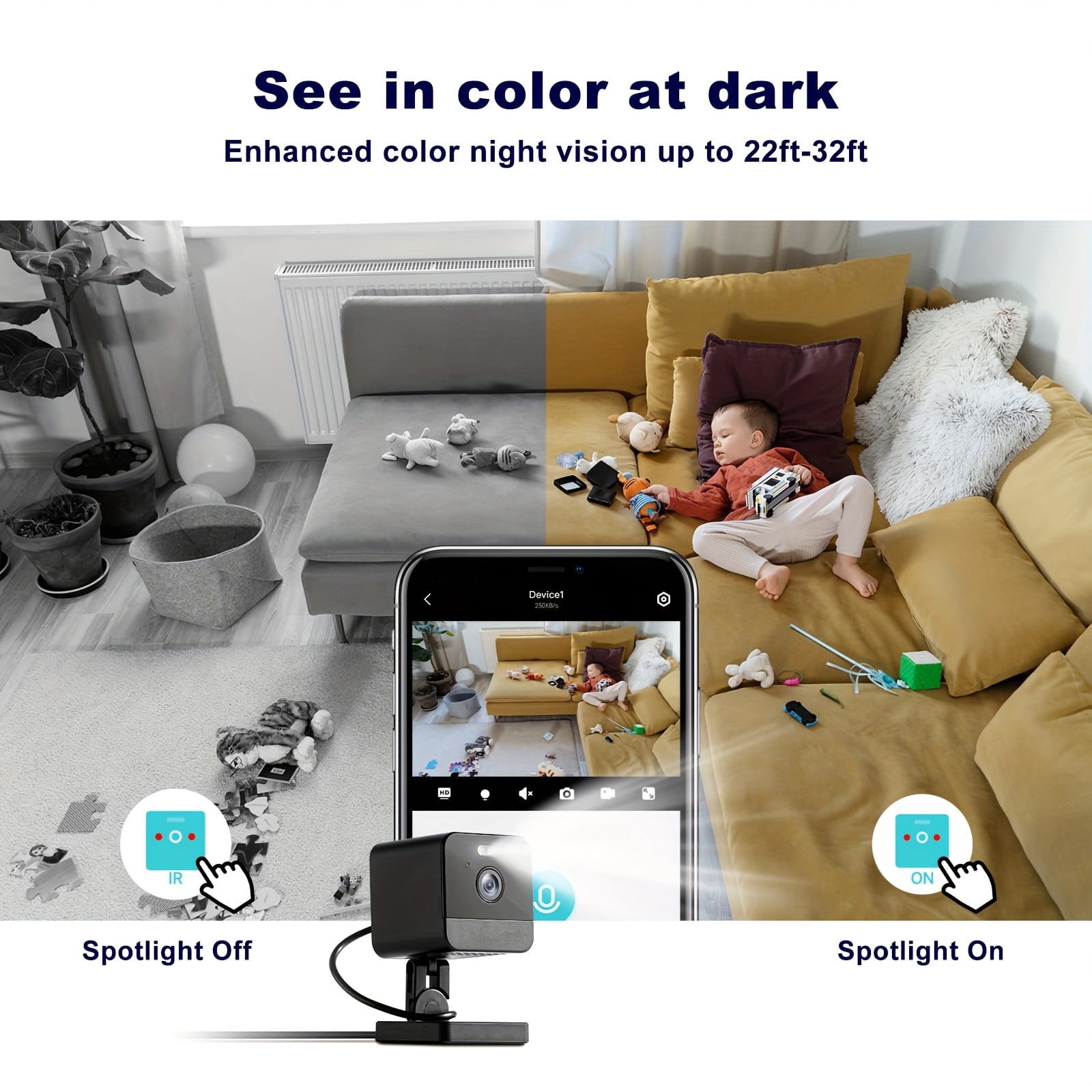 2.4G/5G WiFi Security Camera, Indoor Home/Baby/Pet Monitor, Full Color Night Vision, Motion Detection, 2-Way Audio & Siren, Cloud/SD Card, Smartphone App, USB Powered