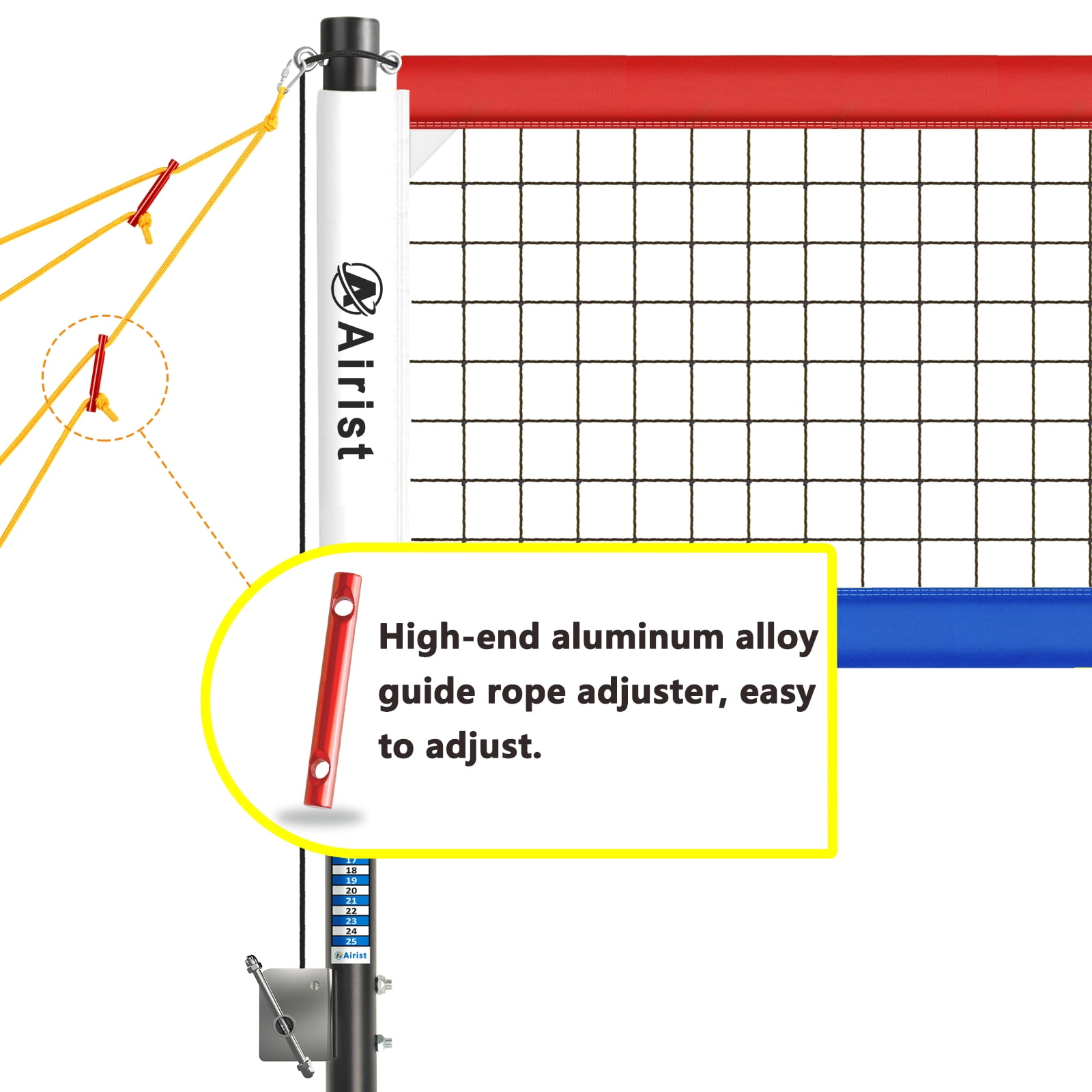 Airist Heavy Duty Volleyball Net Outdoor with Steel Anti-Sag System, Adjustable Aluminum Poles, Professional Volleyball Nets Set for Backyard and Beach, Volleyball and Carrying Bag(Red and Blue)