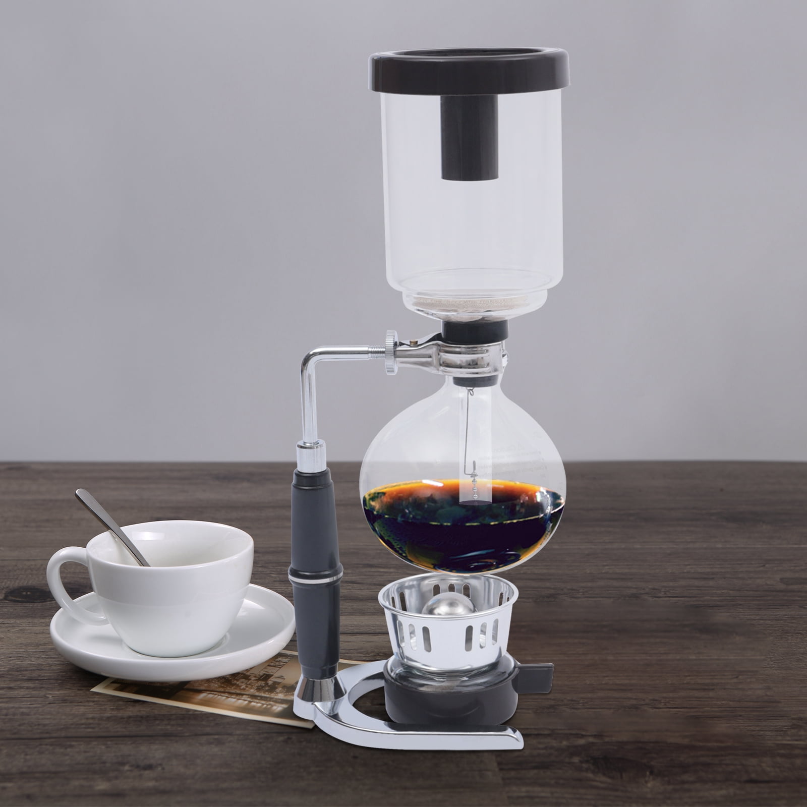 Black Glass Stainless Steel 13x36.5cm Siphon Coffee Pot 360ml Alcohol Lamp Coffee Maker Retro Coffee Set