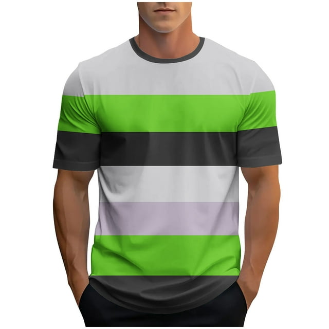 WRKEKC Chemises à Manches Courtes pour Hommes Mode Décontractée Imprimé Rayé T-Shirt Athlétique Manches Courtes Col Rond Haut Graphique Confortable