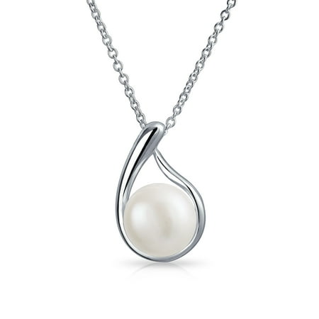 - Simple Bridal White Freshwater Cultured Pearl Teardrop Pendant Necklace For Women 925 Sterling Silver