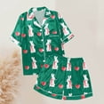 thumbnail image 5 of Yuncity Womens Easter Pajama Set Silk Satin Heart Shaped Rabbit Short Sleeve Button Down Shirt Shorts Pjs Loungewear Sleepwear Dark Green S, 5 of 5