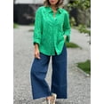 thumbnail image 2 of Chouyatou Women's Crochet Eyelet Button Down Rolled Up Long Sleeve Boho Shirt Blouse Tops, 2 of 4