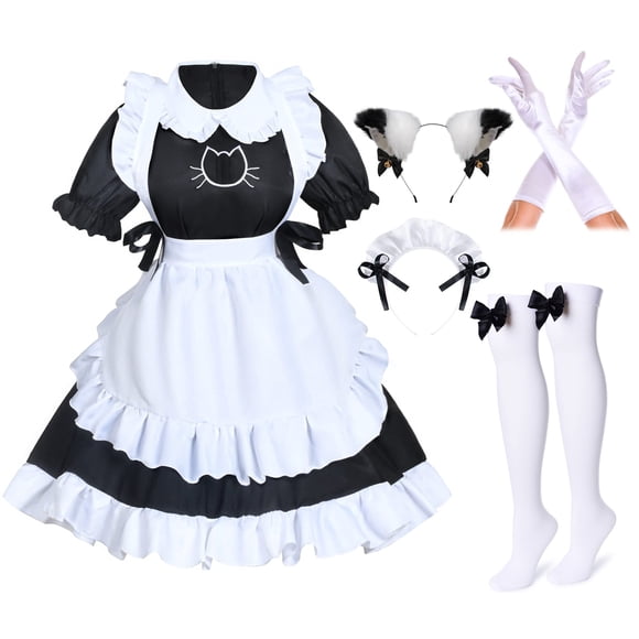 Disfraz Wannsee Anime Gata Francesa de Criada Delantal 2XL Negro