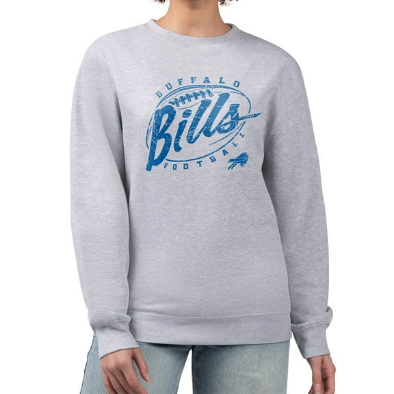 Women's G-III 4Her by Carl Banks Gray Buffalo Bills Distressed Graphics Fleece Pullover Sweatshirt