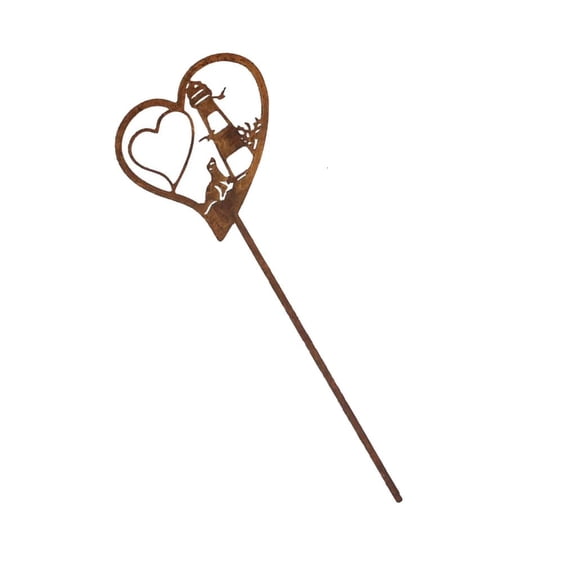 HILOGEL Metal Lighthouse Silhouettes Heart Garden Stake Outdoor Decoration Rusty