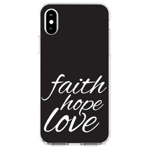 DistinctInk Clear Shockproof Hybrid Case for iPhone XS Max (6.5" Screen) - TPU Bumper, Acrylic Back, Tempered Glass Screen Protector - Faith / Hope / Love - Black & White - Show Your Love of Christ