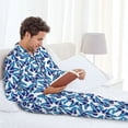 thumbnail image 6 of Honeii Blue Butterflies Pattern Mens Pajamas Set,2pcs Men's Lounge Long Sleeve Sleep Shirt and Pajama Bottoms Sleepwear Set,Mens Pjs Sets-Small, 6 of 7