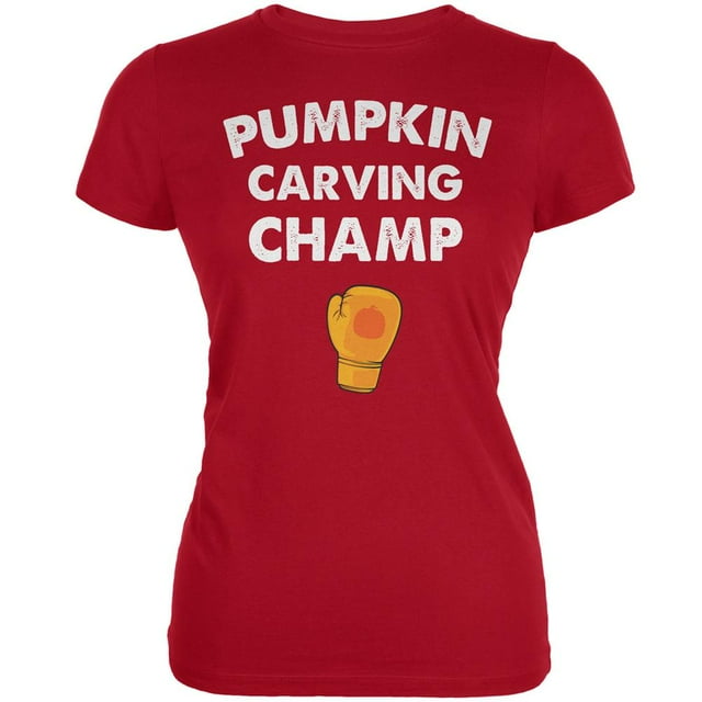 T-Shirt Doux Rouge pour Juniors avec Sculpture de Citrouille d'Halloween