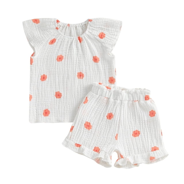 Hiiyo Infant Girls Pajamas Ruffle Floral T-Shirt Shorts Cotton Sleepwear, Sizes 12-18M