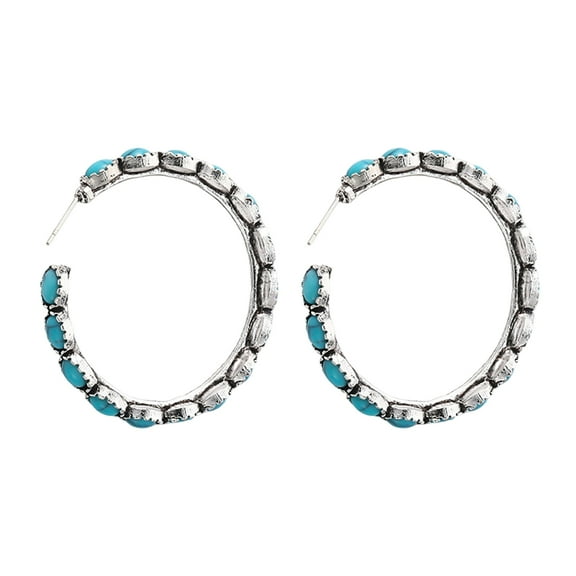 HUANLEDASH Vintage Turquoise Hoop Earrings Boho Style Circle Statement Earrings Elegant Plated Jewelry for Women