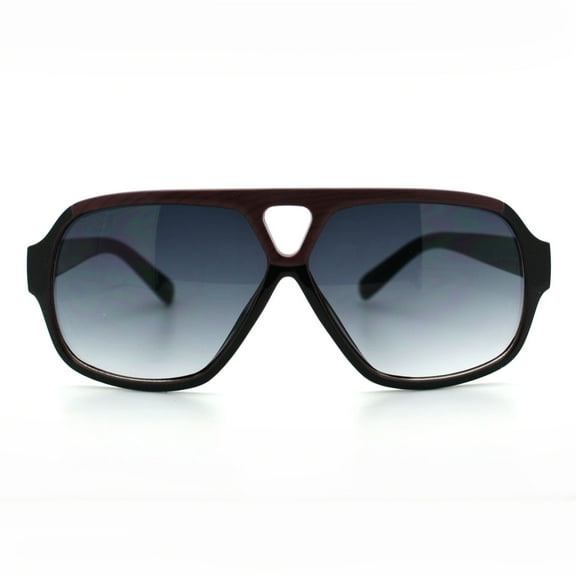Wood Grain Trim Futuristic Geometric Flat Top Sunglasses - Dark Wood