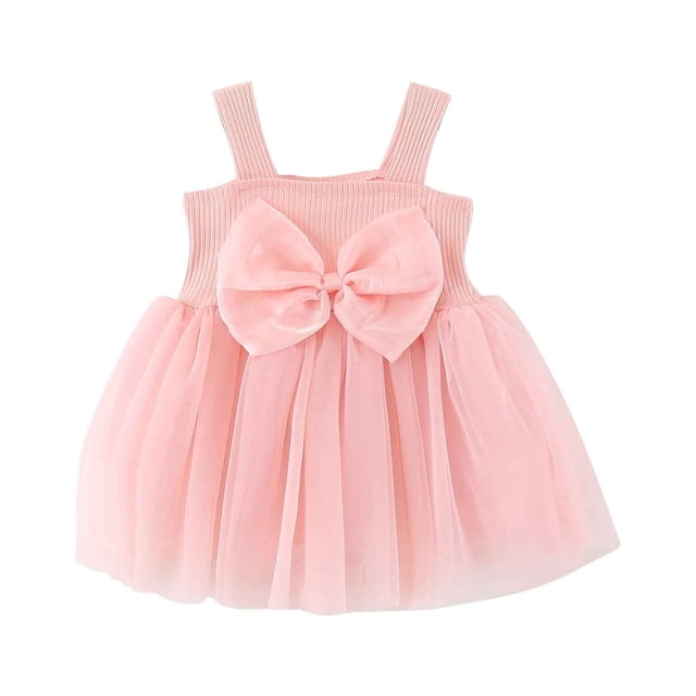 Bwiyojiz Robe Sans Manches à Col Rond Tailles 5-13, Robe Mignonne et Douce en Tulle avec Nœud pour Tout-Petits, Enfants, Bébé, 3 Ans, Cadeaux pour la Famille