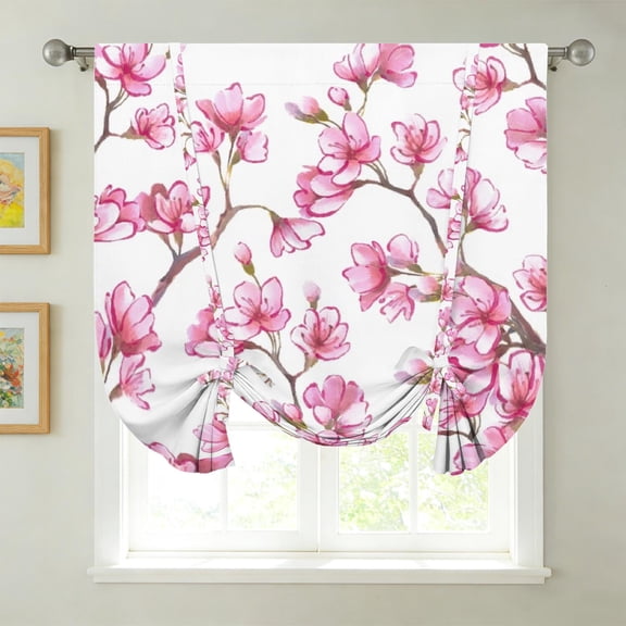 Kitchen‑Home Blackout Balloon Curtain, Elegant Flowers Tie‑Up Adjustable Rod Pocket Panel, Privacy‑Enhancing Fabric Window Shade Drapery, 42" W x 63" L