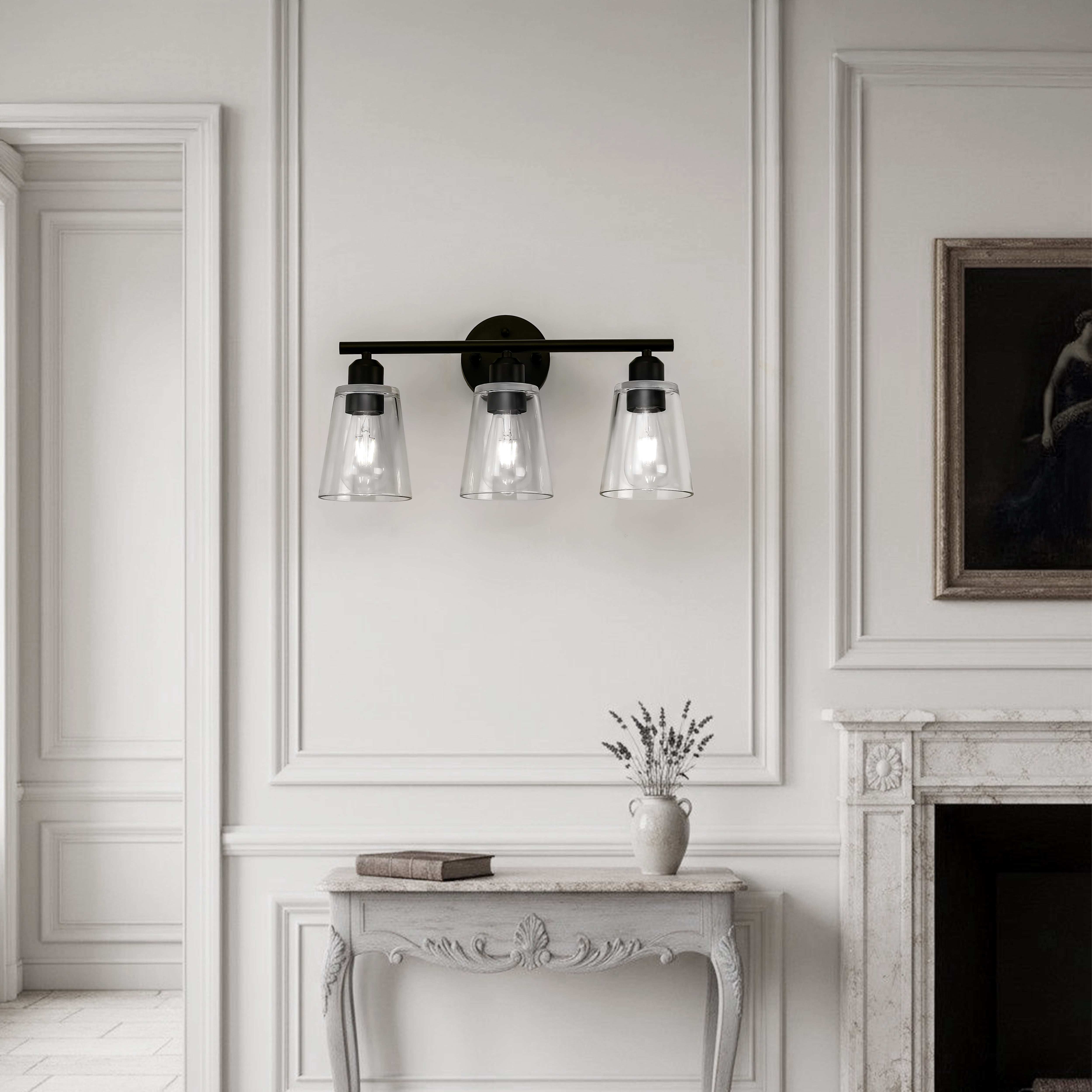 Farmhouse Cone Type Glass Vanity Lighting Modern Vanity Lights with Clear Glass Shade, Bathroom Wall Lamp for Mirror Kitchen Living Room Hallway Cabinet Porch