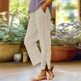 thumbnail image 2 of IDALL Linen Pants Women Petite Pants Baggy Pants Lounge Pants Women Women Solid Straight Solid Elastic Pants Long Linen Women Waist Cotton Casual Slit Trouser Legs Pants Women'S Pants Beige L, 2 of 7
