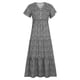 thumbnail image 4 of Vestido casual de verano con cuello en V y manga corta con cinturón y dobladillo con volantes para mujer Fridja  nalpqowj28430, 4 of 8