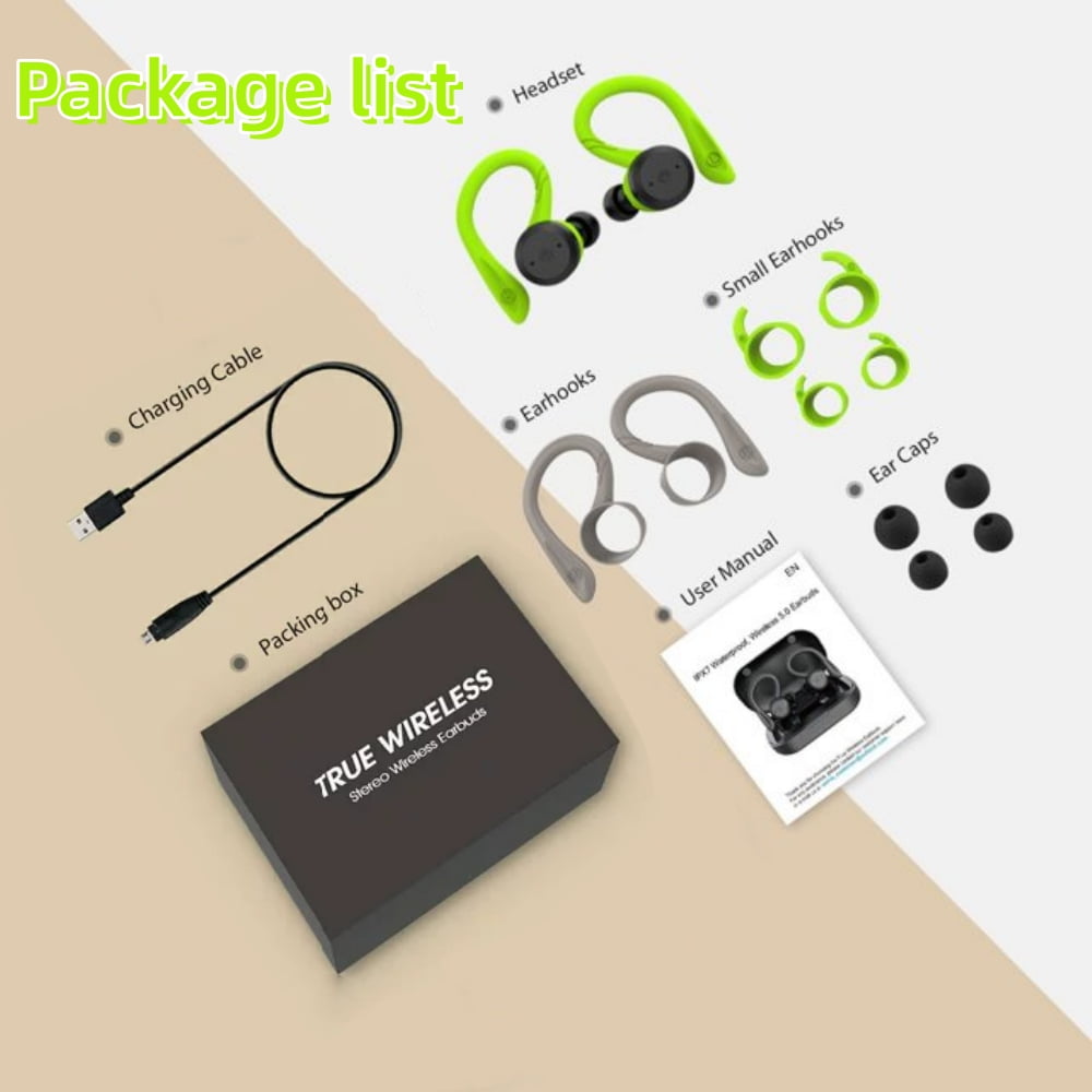 Bluetooth Headphones True Wireless Earbuds with Charging Case IPX7 Waterproof Stereo Sound Earphones Built-in Mic in-Ear Headsets Deep Bass for Sport Running, Green