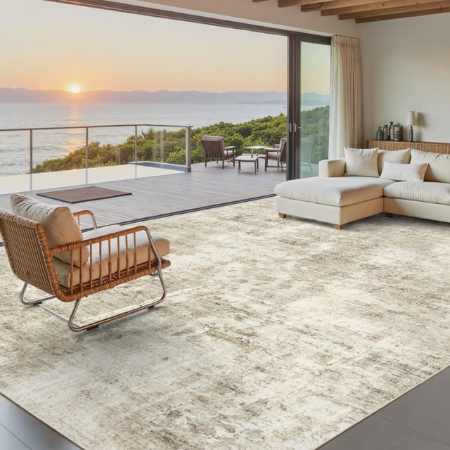 Alfombra de área Soalmost 229 x 305 cm antideslizante y lavable, beige y gris