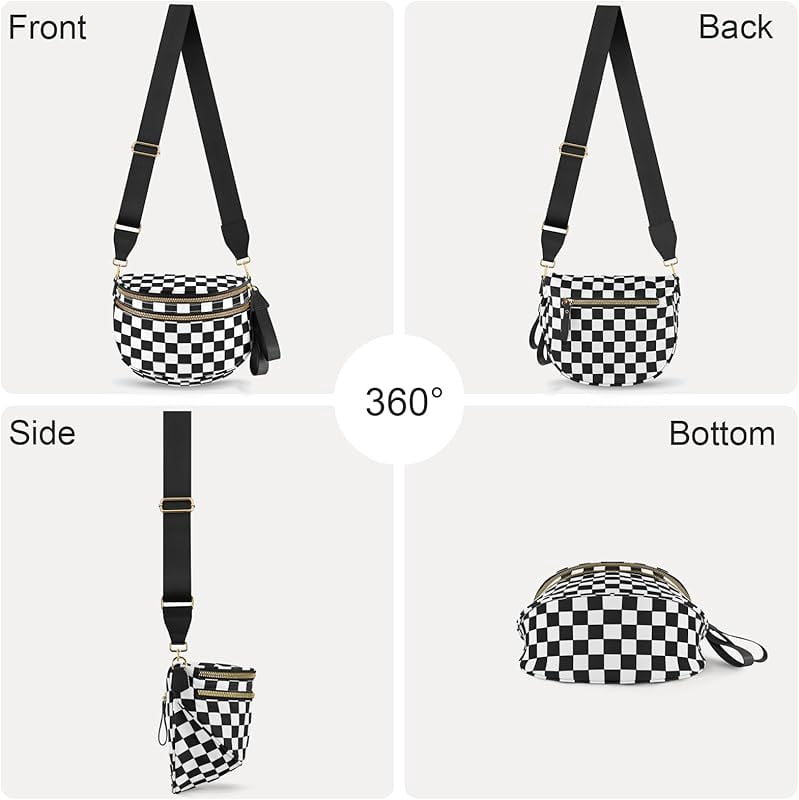 Nylon Bum Bags Plus Size Fanny Pack Sling Bag Belt Bag for Women Travel, Checkered Crossbody Bags for Women