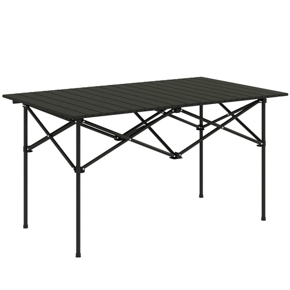 Outsunny Folding Camping Table with Roll up Top and Carry Bag, Black