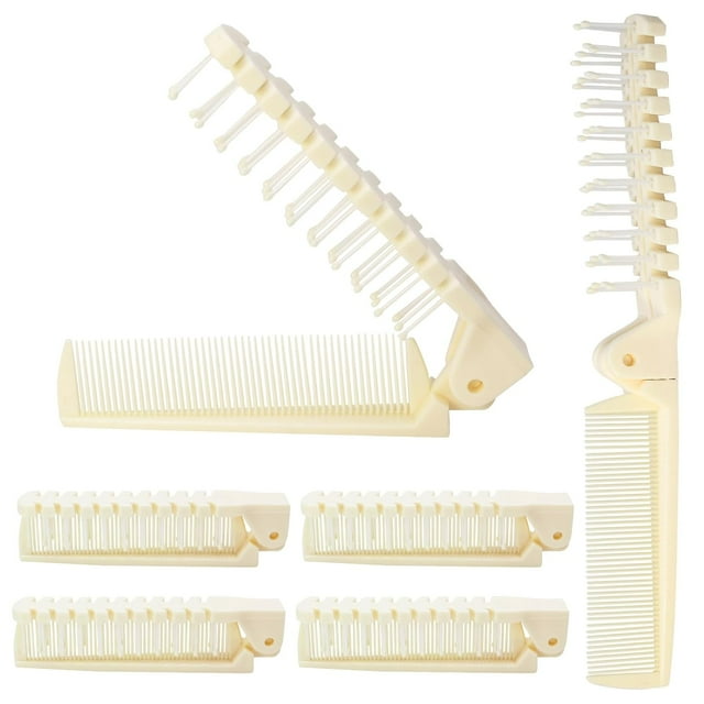 Peine de cepillo plegable de viaje de 6 uds, peine plegable portátil, cepillo de pelo de doble cabeza, herramientas de peluquería, peine plegable de plástico (Beige)