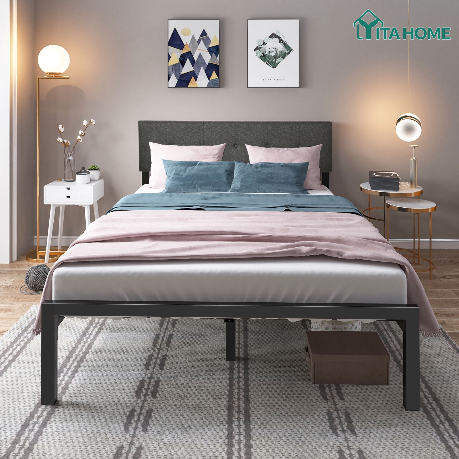 YITAHOME Upholstered Bed Frame with Adjustable Headboard Metal Slat, No Box Spring Needed (Full)
