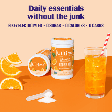 Ultima Replenisher Hydration Electrolyte Powder Drink Mix, Keto, Sugar-Free Orange, 90 Servings