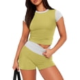 thumbnail image 2 of ZyeKqe Womens 2 Piece Workout Sets Seamless Yoga Outfits High Waisted Shorts Pants Short Sleeve Crop Top, 2 of 4