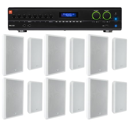 JBL 2-Channel Amplifier+(12) Slim White Wall Speakers for Restaurant/Bar/Cafe