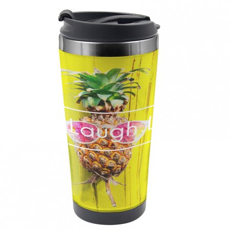 

Live Laugh Love Travel Mug Hipster Fruit Steel Thermal Cup 16 oz by Ambesonne